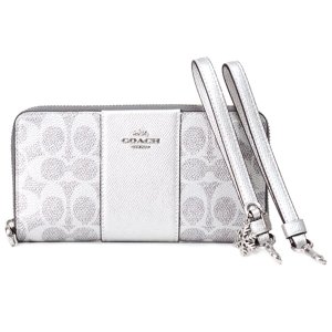 画像1: 【COACH】コーチ 長財布 コーティングキャンバス レザー シグネチャー メタリック 雪 結晶 チャーム リストレット2点付き ロング ジップ  アラウンド 長財布 専用BOX付 グレー×シルバー（日本未発売）