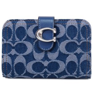 画像1: 【COACH】コーチ 財布 デニム レザー シグネチャー タビー ロゴ コンパクト ウォレット 二つ折り財布 ディープブルーマルチ（日本未発売）