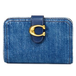 画像1: 【COACH】コーチ 財布 デニム レザー タビー ロゴ コンパクト ウォレット 二つ折り財布 ディープブルー（日本未発売）