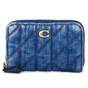 画像1: 【COACH】コーチ カードケース デニム レザー キルティング ロゴ スモール ジップ アラウンド スクエア スリム コインケース ディープブルー（日本未発売）