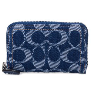 画像1: 【COACH】コーチ カードケース デニム レザー シグネチャー エッセンシャル スモール ジップ アラウンド スクエア スリム コインケース ディープブルーマルチ（日本未発売）