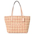 【COACH】コーチ バッグ かごバッグ ストロー レザー ギンガム チェック柄 シティ トート ロゴ トートバッグ タン〔日本未発売〕