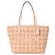 【COACH】コーチ バッグ かごバッグ ストロー レザー ギンガム チェック柄 シティ トート ロゴ トートバッグ タン〔日本未発売〕