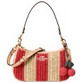 【COACH】コーチ バッグ かごバッグ ストロー レザー ストライプ テリ チャーム付き ロゴ 2way クロスボディ 斜め掛け ショルダー ハンドバッグ レッド×タン（日本未発売）