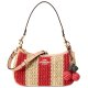 【COACH】コーチ バッグ かごバッグ ストロー レザー ストライプ テリ チャーム付き ロゴ 2way クロスボディ 斜め掛け ショルダー ハンドバッグ レッド×タン（日本未発売）