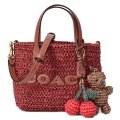 【COACH】コーチ バッグ かごバッグ ストロー レザー ミニ シティ トート チャーム付き ロゴ 2WAY クロスボディ ショルダー ハンドバッグ ラシット（日本未発売）