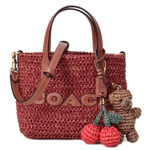 画像1: 【COACH】コーチ バッグ かごバッグ ストロー レザー ミニ シティ トート チャーム付き ロゴ 2WAY クロスボディ ショルダー ハンドバッグ ラシット（日本未発売）