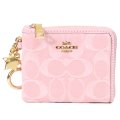【COACH】コーチ 財布 デニム レザー シグネチャー ロゴ キーリング チャーム付き スモール コーナー ジップ ウォレット 財布 ライトピンク〔日本未発売〕