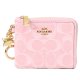 【COACH】コーチ 財布 デニム レザー シグネチャー ロゴ キーリング チャーム付き スモール コーナー ジップ ウォレット 財布 ライトピンク〔日本未発売〕