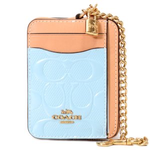 画像1: 【COACH】コーチ コインケース パテントレザー シグネチャー 型押し 南京錠 チャーム チェーン ジップ カードケース カードポーチ 定期入れ 名刺入れ 小銭入れ ライトブルー（日本未発売）