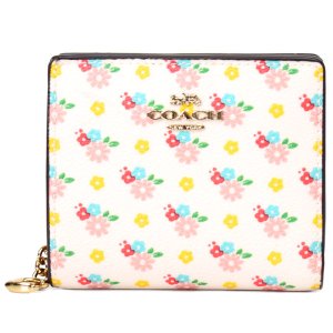 画像1: 【COACH】コーチ 財布 二つ折り 花柄 レザー フローラル スナップ ミニ コンパクト ウォレット 財布 チャークマルチ（日本未発売）
