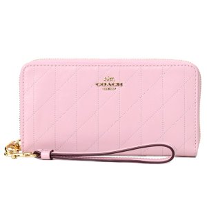 画像1: 【COACH】コーチ 長財布 キルティング シャイニー スムースレザー ロゴ リストレット ロング ジップ  アラウンド 長財布 カーネーション（日本未発売）