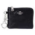 【COACH】コーチ 財布 シャイニー スムースレザー ロゴ キーリング チャーム付き スモール コーナー ジップ ウォレット 財布 ブラック〔日本未発売〕