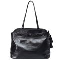 【COACH】コーチ バッグ シャイニー スムースレザー クリンクル イーストン ロゴ キーリング チャーム付き ジップ トート バッグ ブラック（日本未発売）