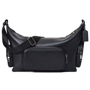 画像1: 【COACH】コーチ メンズ バッグ レザー ロゴ フィン ポケット クロスボディ 斜め掛け ショルダーバッグ ブラック〔日本未発売〕