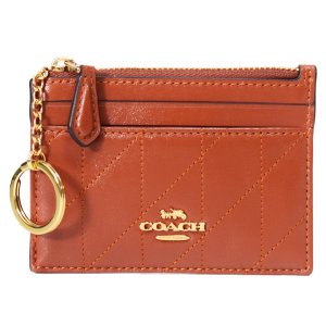 画像1: 【COACH】コーチ カードケース キルティング シャイニー スムースレザー ロゴ キーリング付き ミニ スキニー IDケース コインケース シナモン（日本未発売）