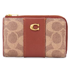画像1: 【COACH】コーチ コインケース コーティングキャンバス レザー シグネチャー エッセンシャル キーリング付き L字 ジップ ロゴ マルチ カードケース 小銭入れ タンキャラメル〔日本未発売〕