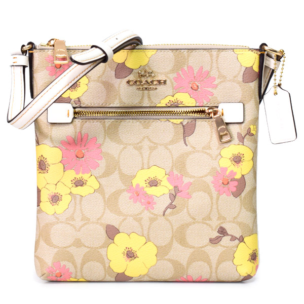 【COACH】コーチ コーティングキャンバス レザー シグネチャー 花柄 フローラル ミニ ローワン ファイル バッグ クロスボディ 斜めがけ ショルダーバッグ ライトカーキマルチ〔日本未発売〕