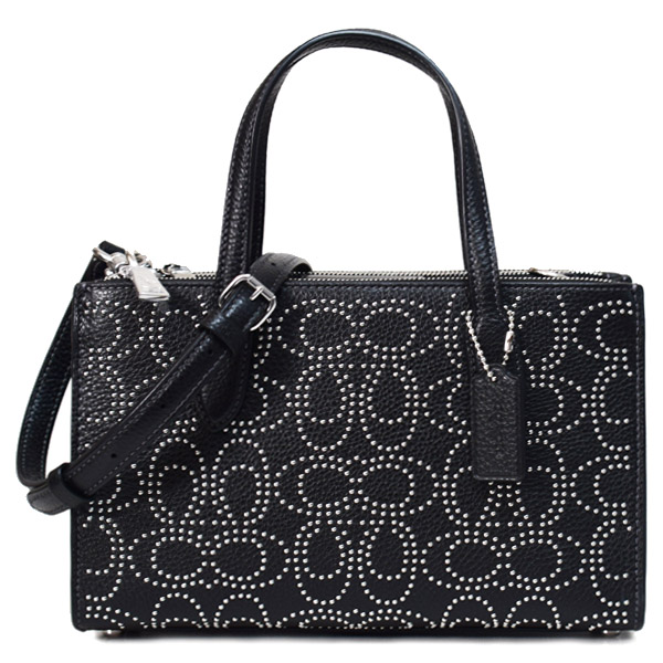 【COACH】コーチ バッグ レザー シグネチャー リベット スタッズ スモール ニーナ  2way 斜め掛け ショルダー トートバッグ ブラック〔日本未発売〕