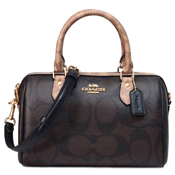 【COACH】コーチ バッグ コーティングキャンバス レザー シグネチャー ローワン サッチェル 2WAY ボストン ショルダー ハンドバッグ ウォルナット×タン〔日本未発売〕