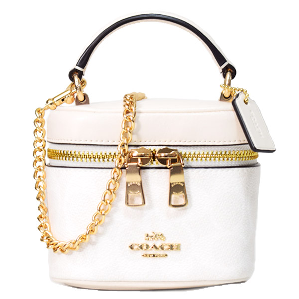 【COACH】コーチ バッグ コーティングキャンバス レザー シグネチャー アヴァ スクエア ボックス チェーン クロスボディ 2WAY 斜め掛け ショルダー ハンドバッグ ホワイト×チャーク（日本未発売）