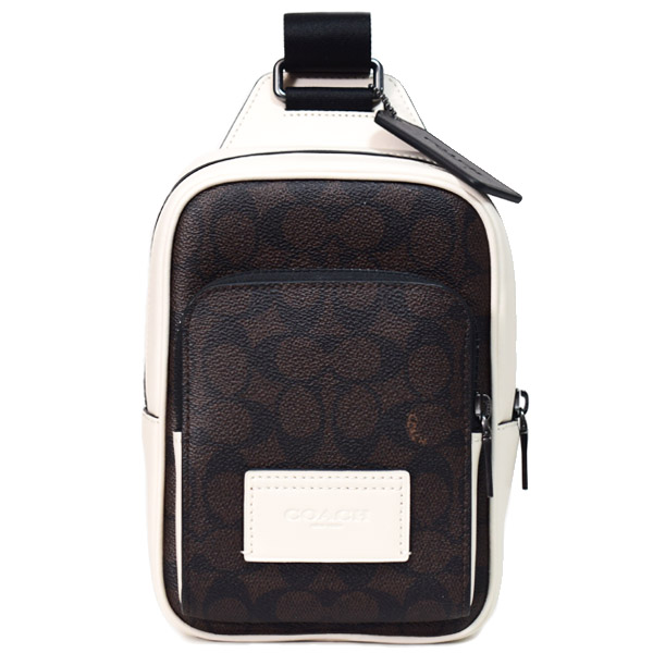 【COACH】コーチ バッグ メンズ バックパック コーティングキャンバス レザー シグネチャー レーサー カラーブロック スリング ロゴ ワンショルダー ボディバッグ ウォルナット×チャーク〔日本未発売〕