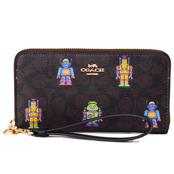 【COACH】コーチ 長財布 ロボット コーティングキャンバス レザー シグネチャー リストレット ロング ジップ  アラウンド 長財布 ウォルナットマルチ（日本未発売）