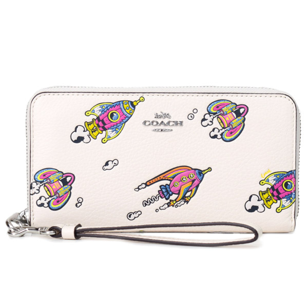【COACH】コーチ 長財布 ロケット ぺブルレザー ラメ キラキラ リストレット ロング ジップ  アラウンド 長財布 チャークマルチ（日本未発売）