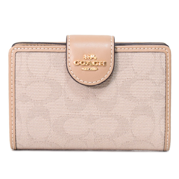 【COACH】コーチ 財布 キャンバス レザー シグネチャー ミディアム コーナー ジップ ウォレット 二つ折り財布 ダークナチュラルマルチ（日本未発売）