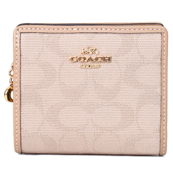 【COACH】コーチ 財布 キャンバス レザー シグネチャー ロゴ チャーム コンパクト スナップ ウォレット 二つ折り 財布 ダークナチュラルマルチ（日本未発売）