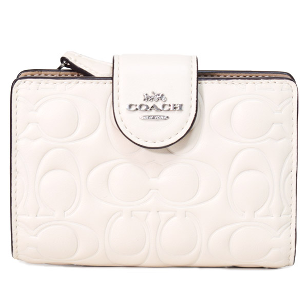 【COACH】コーチ 財布 レザー シグネチャー 型押し ロゴ ミディアム コーナー ジップ ウォレット 二つ折り財布 チャーク（日本未発売）