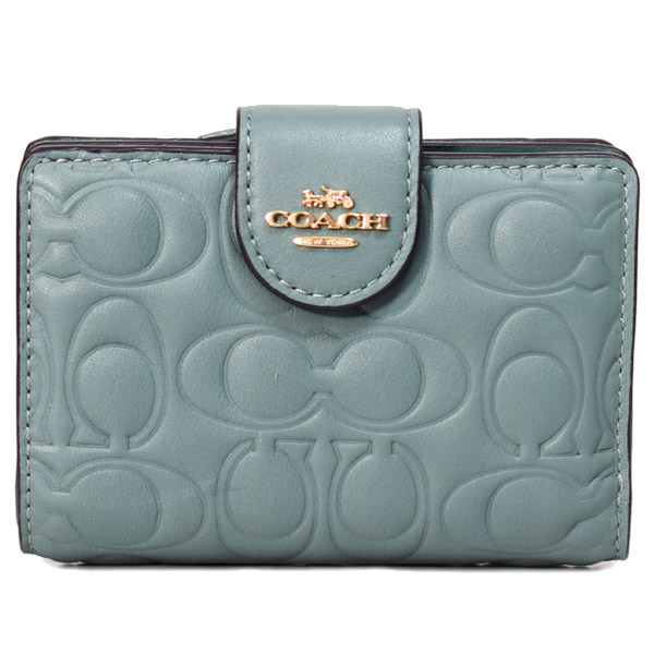 【COACH】コーチ 財布 レザー シグネチャー 型押し ロゴ ミディアム コーナー ジップ ウォレット 二つ折り財布 セージ（日本未発売）