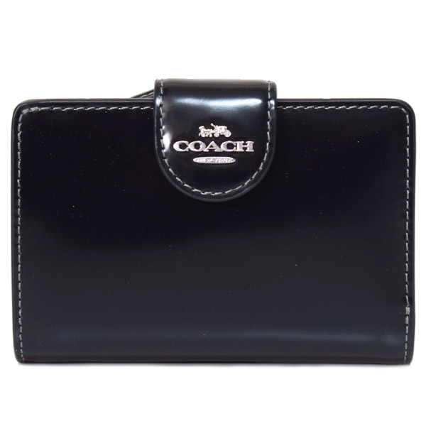 【COACH】コーチ 財布 レザー ロゴ ミディアム コーナー ジップ ウォレット 二つ折り財布 ブラック×シルバー（日本未発売）