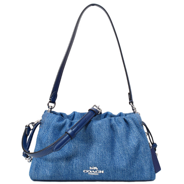 【COACH】コーチ バッグ デニム 巾着 レザー フェイ ロゴ 3WAY クロスボディ 斜め掛け ショルダー クラッチ ハンドバッグ インディゴ（日本未発売）