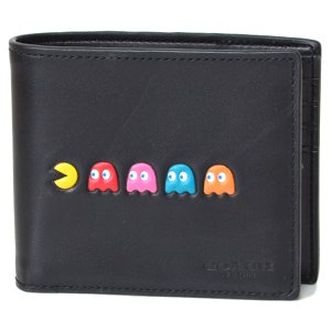 画像: 【COACH】コーチ メンズ レザー パックマン カードケース付き 二つ折り財布 ブラック（日本未発売）