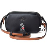 画像: 【COACH】コーチ ディズニー ミッキー コラボ レザー ダブルファスナー 斜め掛け ショルダー クロスボディ バッグ ブラック（日本未発売）