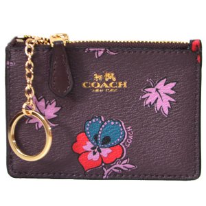 画像: 【COACH】コーチ コーティングレザー ワイルドフラワー 花柄 キーリング付 スキニー コインケース オックスブラッド(日本未発売）