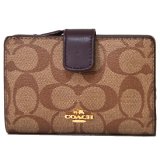 画像: 【COACH】コーチ ラグジュアリー シグネチャー ミディアム コーナー ジップ 二つ折り財布 カーキ×オックスブラッド（日本未発売）