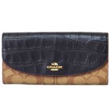 画像: 【COACH】コーチ エンボスド クロコ レザー シグネチャー スリム エンベロープ 二つ折り 長財布 カーキ×ブラック（日本未発売）