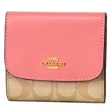 画像: 【COACH】コーチ ラグジュアリー シグネチャー スモール 三つ折り財布 ライトカーキ×ヴィンテージピンク（日本未発売）
