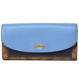 画像: 【COACH】コーチ カラー ブロック シグネチャー スリム エンベロープ 二つ折り 長財布 カーキ×ミッドナイトプール（日本未発売）