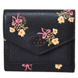 画像: 【COACH】コーチ ウィズ フローラル 花柄 ボウ プリント レザー 三つ折り財布 ブラックマルチ（日本未発売）