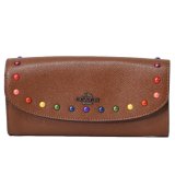 画像: 【COACH】コーチ レザー スタッズ レインボー リベット スリム エンベロープ 二つ折り 長財布 ダークサドル（日本未発売）