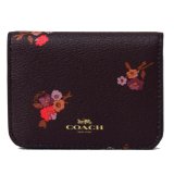 画像: 【COACH】コーチ コーティングキャンバス レザー 花柄 フラワー フローラル プリント キーリング付き 二つ折り カードケース 定期入れ 名刺入れ オックスブラッドマルチ（日本未発売）