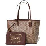 画像: 【COACH】コーチ コーティングキャンパス レザー レガシー プリント リバーシブル 両面 シティートラベル ポーチ  トート バッグ ニュートラル〔日本未発売〕