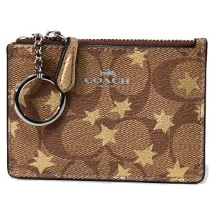 画像: 【COACH】コーチ コーティングキャンパス レザー シグネチャー 星 スター プリント キーリング付 スキニー コインケース カーキマルチ(日本未発売）