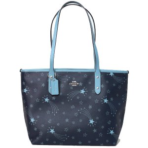 画像: 【COACH】コーチ コーティングキャンバス スムースレザー 星 スター 流れ星 ジップ トート バッグ ネイビー×クラウドマルチ〔日本未発売〕
