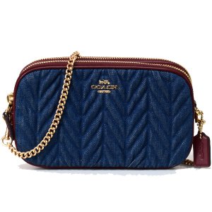 画像: 【COACH】コーチ デニム スムースレザー デニム キルティング チェーン ダブルファスナー 2WAY クラッチ クロスボディー 斜めがけ ショルダーバッグ デニム（日本未発売）