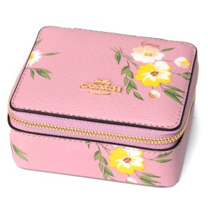 画像: 【COACH】コーチ コーティングキャンバス スムースレザー デイジー 花柄 フラワー フローラル プリント スクエア ファスナー ポーチ 小物入れ ジュエリーケース カーネーション（日本未発売）