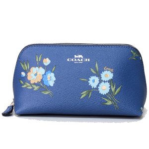 画像: 【COACH】コーチ コーティングキャンバス スムースレザー デイジー 花柄 フラワー フローラル プリント コスメティック 化粧ポーチ ダークペリウィンクルマルチ（日本未発売）